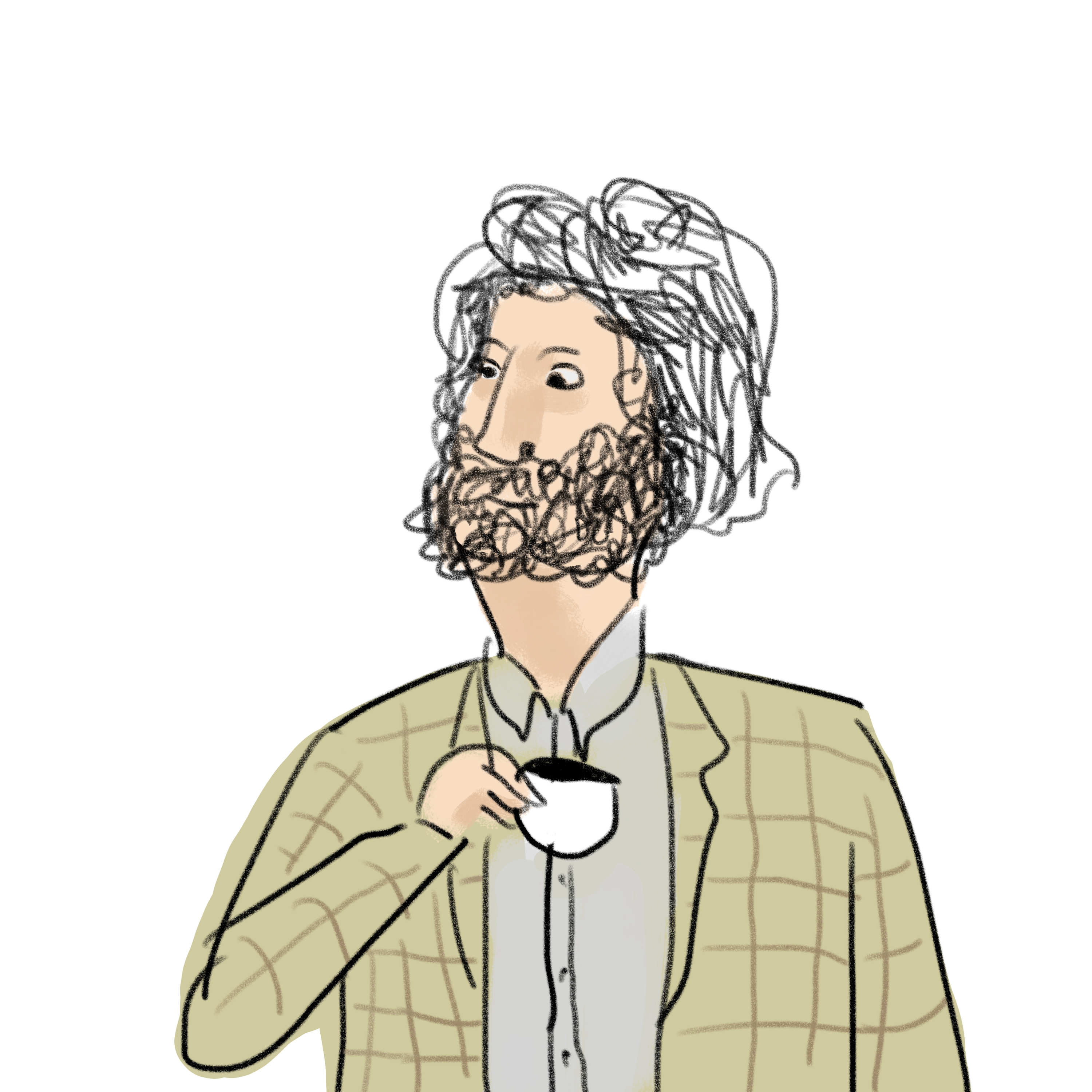 An Illustration of a man with his coffee