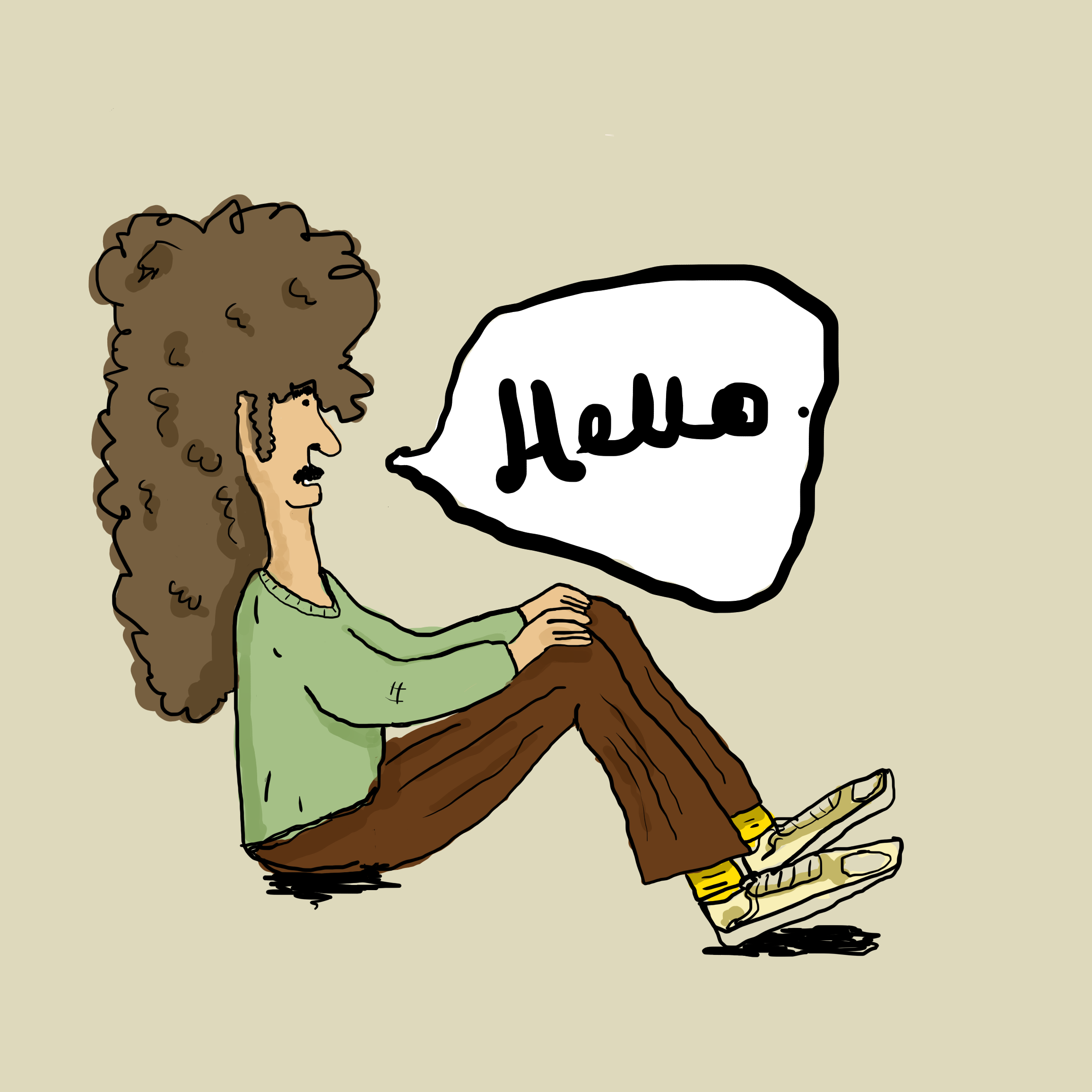 An Illustration of a hippy with long hair